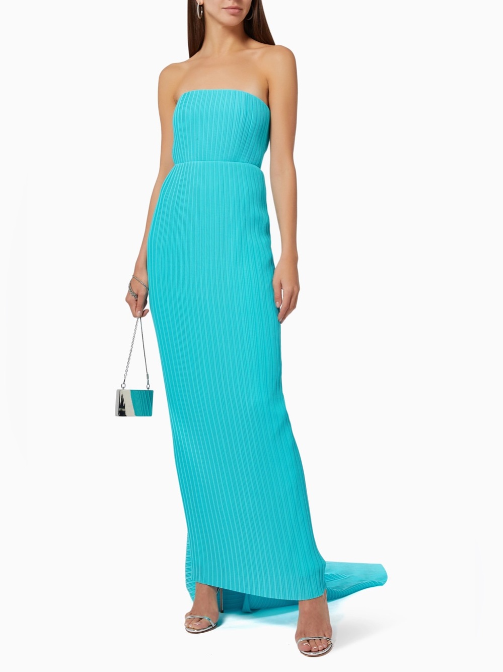 Solace London Strapless Turquoise Ribbed Maxi Gown